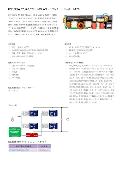 REF_3K3W_TP_SIC_TOLL: 3300 Wブリッジレス トーテムポールPFC (インフィニオンテクノロジーズジャパン株式会社) のカタログ