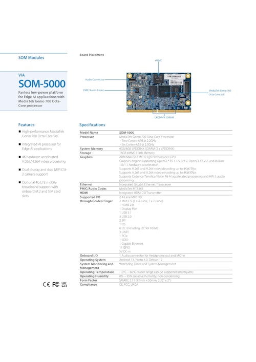 【AI搭載高性能 CPUボード】産業用コンピュータ VIA SOM-5000モジュール (VIA Technologies Japan株式会社) のカタログ