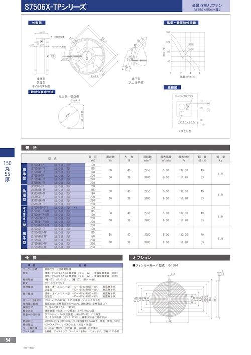 金属羽根ACファンモーター　S7506X-TPシリーズ (株式会社廣澤精機製作所) のカタログ