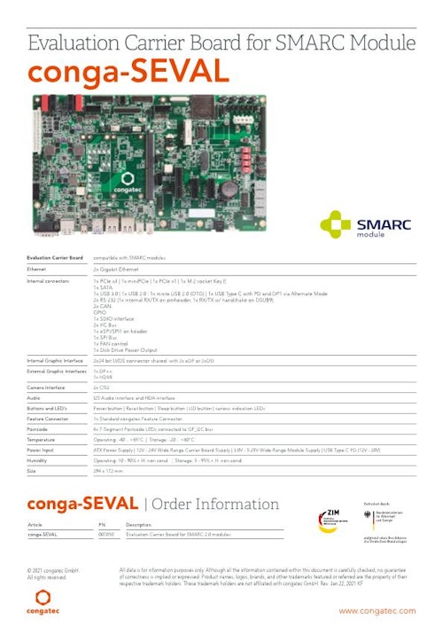 SMARC 評価ボード: conga-SEVAL (コンガテックジャパン株式会社) のカタログ