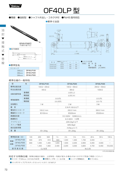 直線摺動ポテンショメータ-油封式　OF40LP100、OF40LP200、OF40LP300 (共栄通信工業株式会社) のカタログ