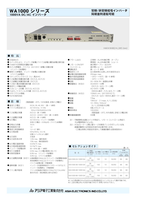 ラックマウント設置タイプ　正弦波インバータ【カスタム対応可能】 (アジア電子工業株式会社) のカタログ