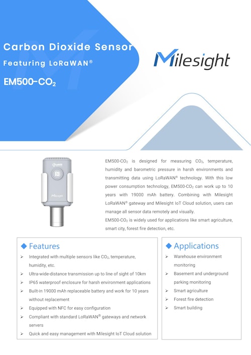 屋外用LoRaWAN二酸化炭素(CO2)センサー Milesight EM500-CO2 (サンテックス株式会社) のカタログ