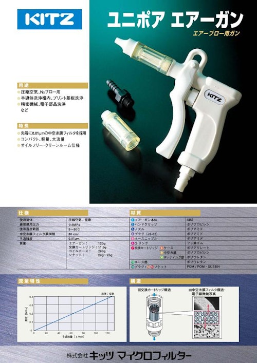 【フィルター付き ABS樹脂製 圧縮空気・窒素エアーブローガン】～ユニポア エアーガン～ (株式会社キッツマイクロフィルター) のカタログ