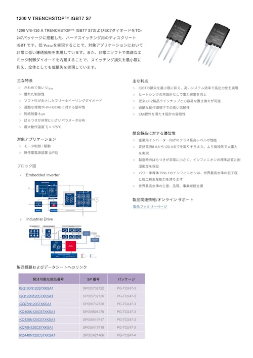 1200 V TRENCHSTOP™ IGBT7 S7 (インフィニオンテクノロジーズジャパン株式会社) のカタログ