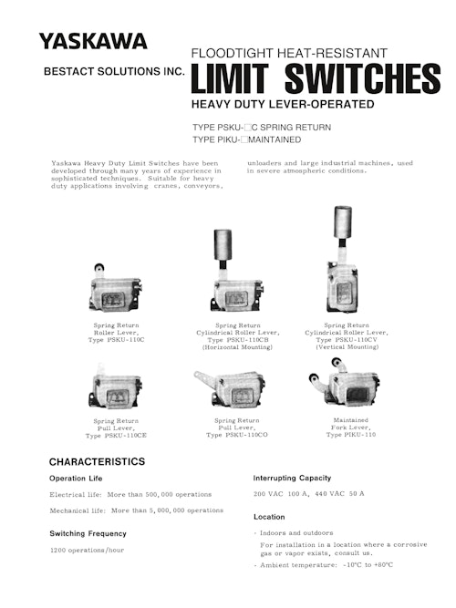 FLOODTIGHT HEATRESISTANT HEAVY DUTY LEVEROPERATED LIMIT SWITCHES (株式会社ベスタクト・ソリューションズ) のカタログ無料
