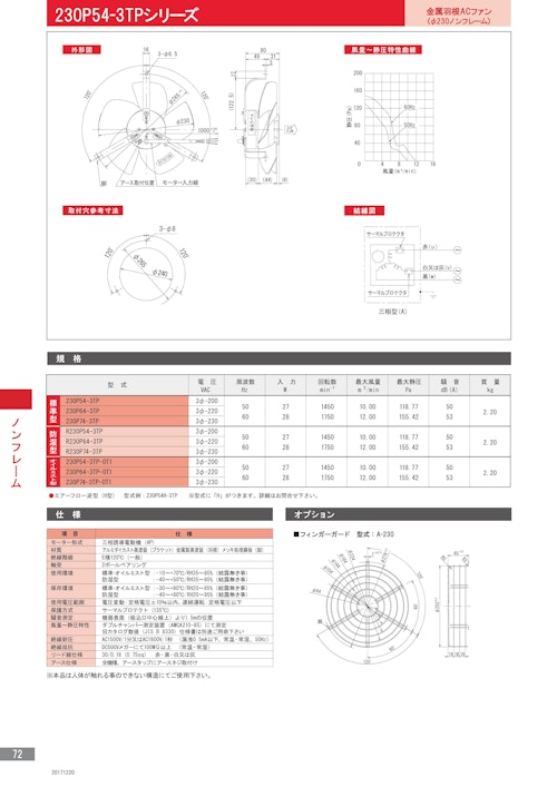 金属羽根ACファンモーター　230P54-3TPシリーズ (株式会社廣澤精機製作所) のカタログ