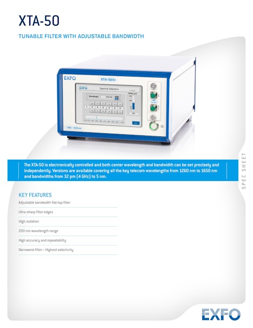 【EXFO社】波長帯域幅可変 光フィルタ『XTA-50 / XTM-50』 (セブンシックス株式会社) のカタログ