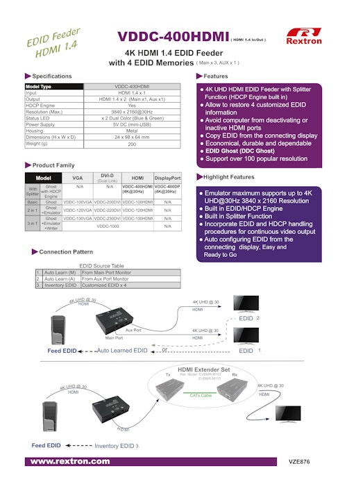 HDMI分配器 Rextron VDDC-400HDMI (サンテックス株式会社) のカタログ