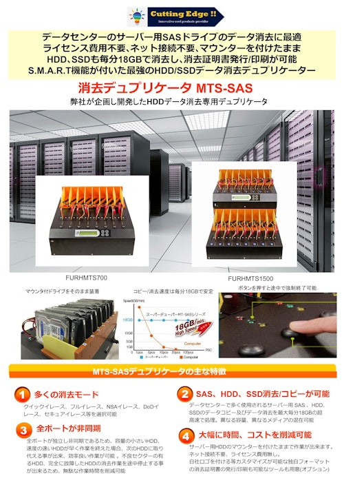 SAS、HDD、SSDのデータ消去作業を追求したデュプリケータMTS-SAS (カッティングエッジ株式会社) のカタログ