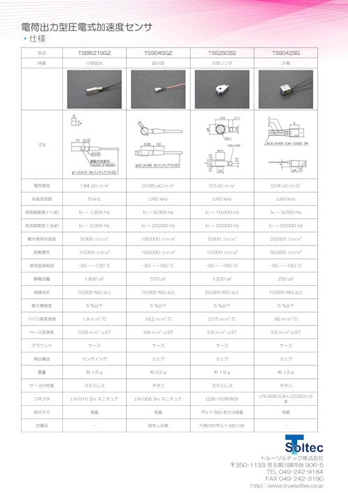 電荷出力型圧電式加速度センサ (トルーソルテック株式会社) のカタログ