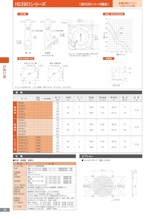 金属羽根ACファンモーター　HS3901シリーズ (株式会社廣澤精機製作所) のカタログ