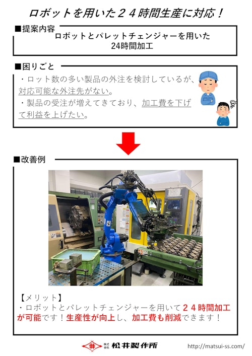 ロボットを用いた２４時間生産に対応！ (株式会社松井製作所) のカタログ