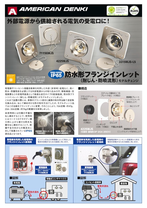 防水形フランジインレット（耐じん・防噴流形） (アメリカン電機株式会社) のカタログ