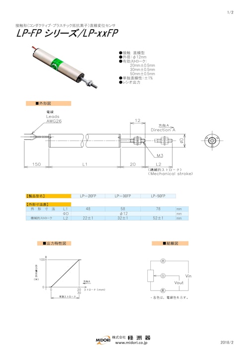 ポテンショメータ / 直線　LP-FPシリーズ / LP-xxFP (共栄通信工業株式会社) のカタログ