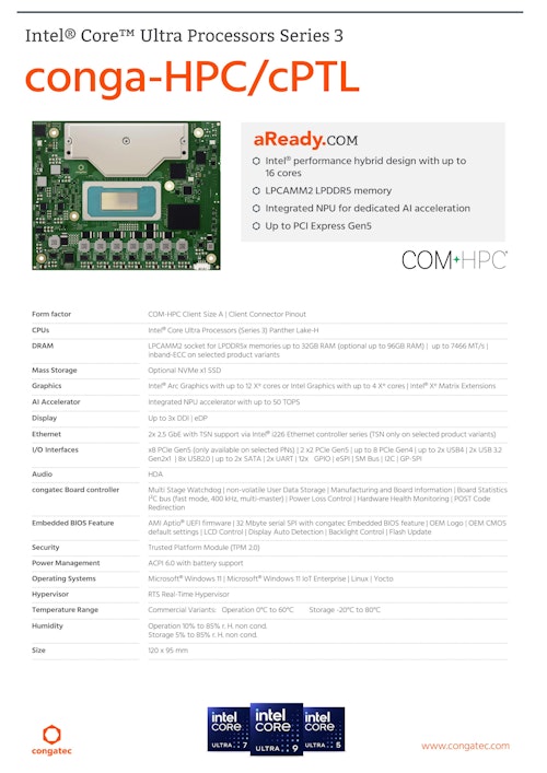 conga-HPC/cPTL：COM-HPC Client  Size A, インテル Core Ultra Series 3 搭載 (コンガテックジャパン株式会社) のカタログ