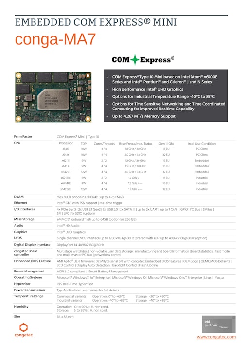 COM Express Mini Type 10 モジュール: conga-MA7 (コンガテックジャパン株式会社) のカタログ