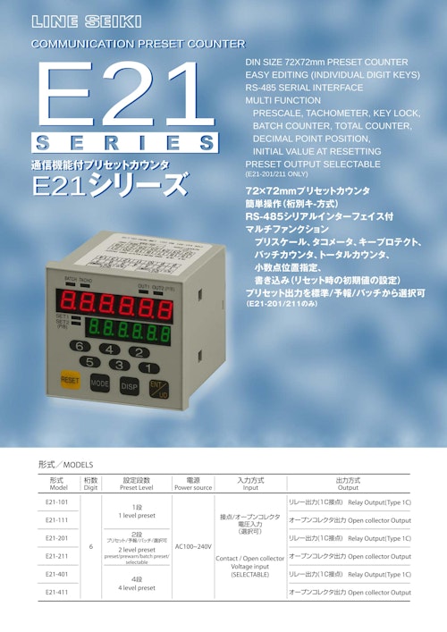 電子カウンタ(プリセットカウンタ)　E21シリーズ (共栄通信工業株式会社) のカタログ