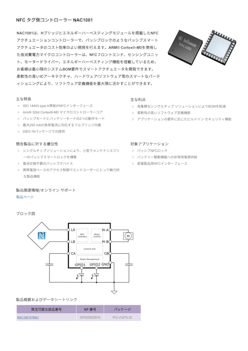 NFC タグ側コントローラー NAC1081 (インフィニオンテクノロジーズジャパン株式会社) のカタログ