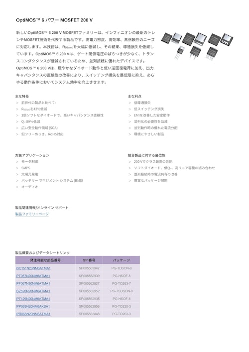 OptiMOS™ 6 パワー MOSFET 200 V (インフィニオンテクノロジーズジャパン株式会社) のカタログ