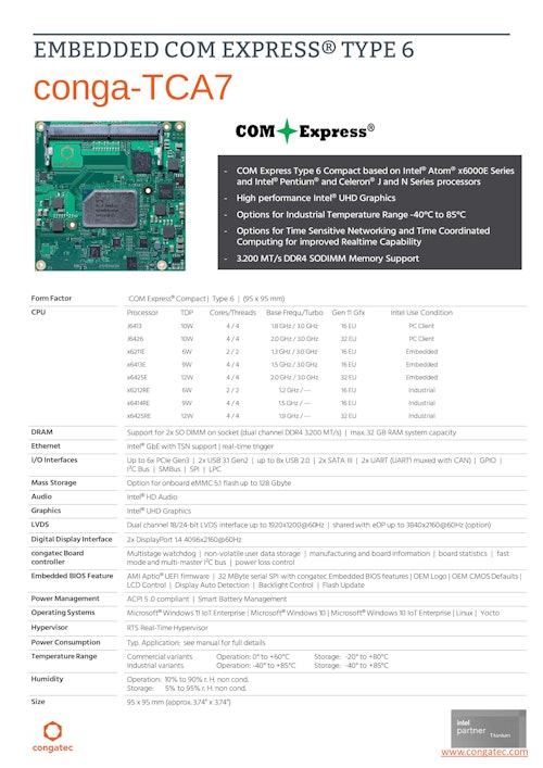 COM Express Compact Type 6: conga-TCA7 (コンガテックジャパン株式会社) のカタログ
