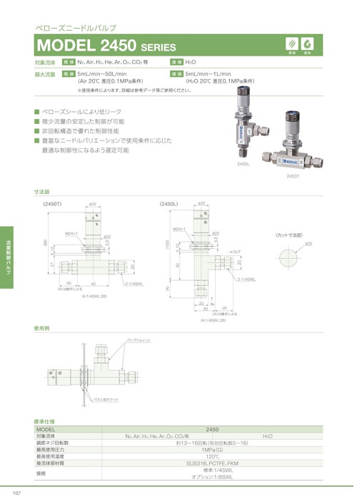 ベローズニードルバルブ　MODEL 2450 SERIES (共栄通信工業株式会社) のカタログ