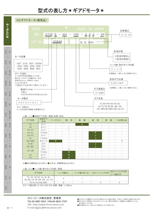 ギアドモータ（型式） (スリーピース株式会社) のカタログ