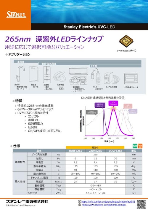265nm深紫外LEDラインナップ (スタンレー電気株式会社) のカタログ