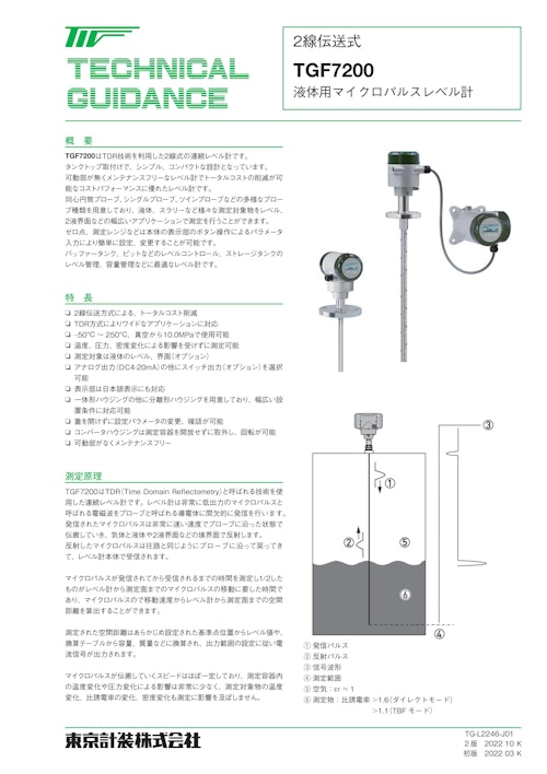 マイクロパルスレベル計　TGF7200 (東京計装株式会社) のカタログ