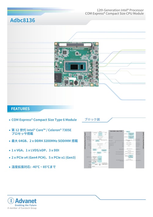 【Adbc8136】インテル Core™/Celeron® 7305E プロセッサ搭載、COM Express® CPUモジュール (株式会社アドバネット) のカタログ