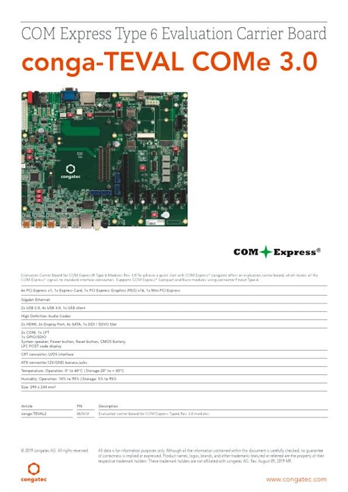 COM Express Type 6 評価ボード: conga-TEVAL/COMe 3.0 (コンガテックジャパン株式会社) のカタログ