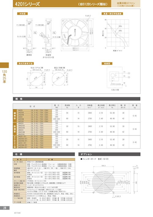 金属羽根ACファンモーター　4201シリーズ (株式会社廣澤精機製作所) のカタログ