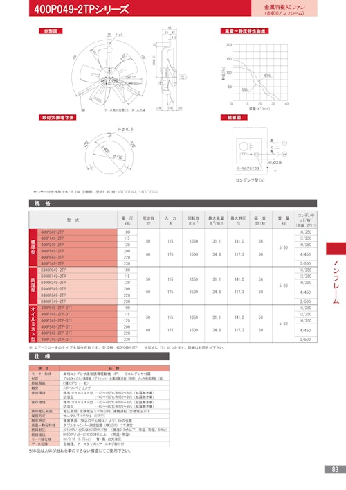 金属羽根ACファンモーター　400P049-2TPシリーズ (株式会社廣澤精機製作所) のカタログ