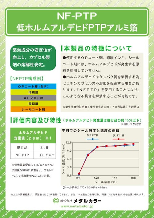 PTPアルミ箔　低ホルムアルデヒド (株式会社メタルカラー) のカタログ