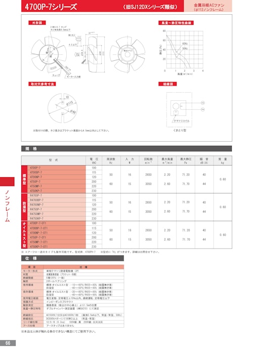 金属羽根ACファンモーター　4700P-7シリーズ (株式会社廣澤精機製作所) のカタログ