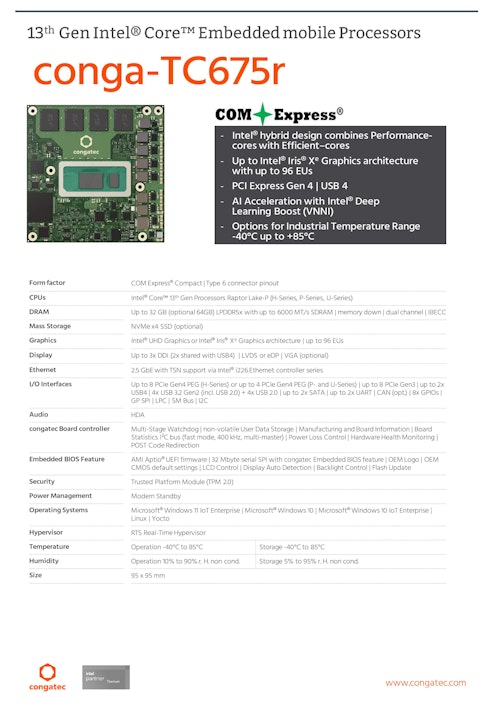 COM Express Compact Type 6 堅牢版: conga-TC675r (コンガテックジャパン株式会社) のカタログ
