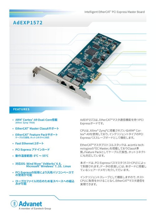 【AdEXP1572】PCI Express® EtherCAT®マスターボード (株式会社アドバネット) のカタログ