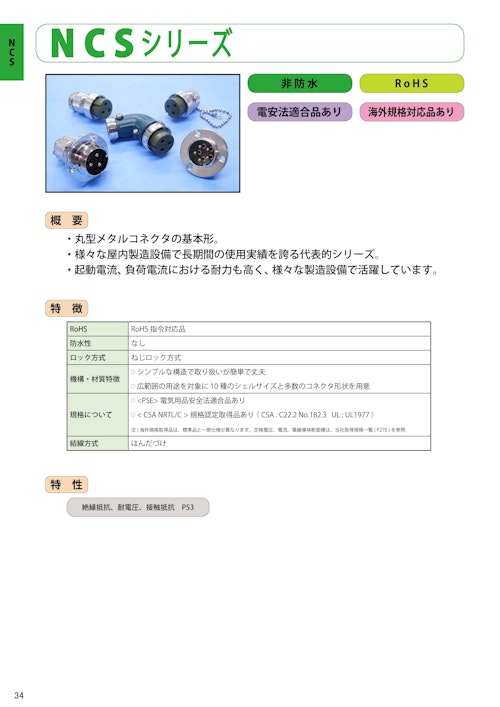 七星科学研究所の 基本形メタルコネクタ NCS シリーズのカタログ (株式会社BuhinDana) のカタログ