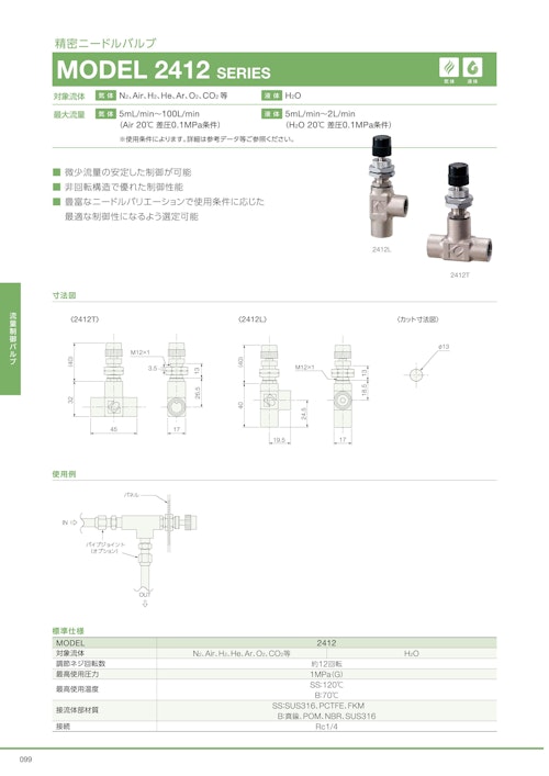 精密ニードルバルブ　MODEL 2412 SERIES (コフロック株式会社) のカタログ