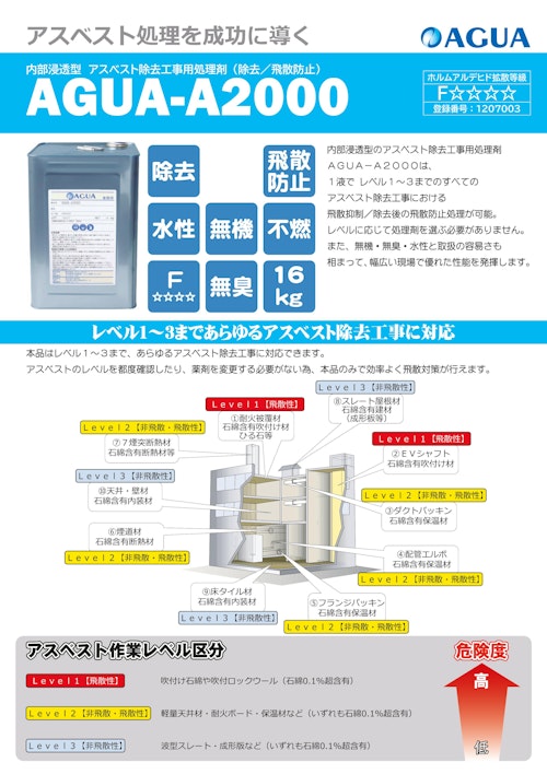 除去工事向け　アスベスト処理剤　AGUA-A2000　カタログ (株式会社AGUA JAPAN) のカタログ