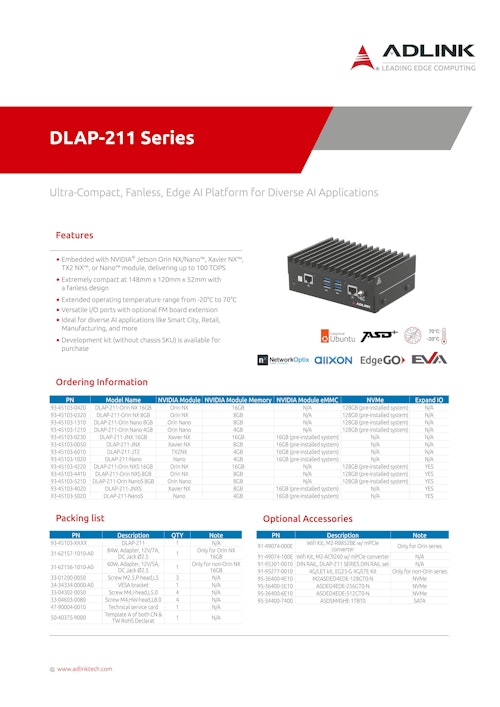 Jetson Orin NX/Orin Nano搭載 エッジAIコンピュータ DLAP-211-Orin (サンテックス株式会社) のカタログ