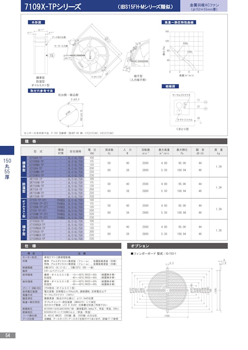 金属羽根ACファンモーター　7109X-TPシリーズ (株式会社廣澤精機製作所) のカタログ