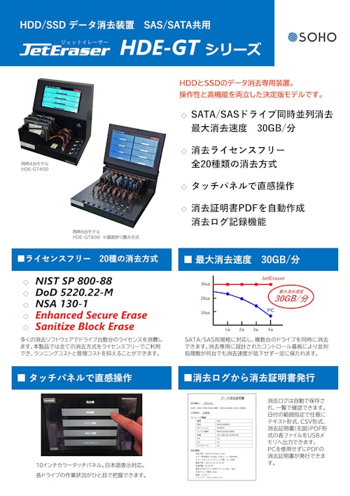 HDD/SSD データ消去装置 SAS/SATA両対応 JetEraser HDE-GTシリーズ (株式会社創朋) のカタログ