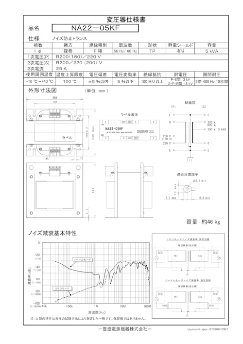 ノイズ防止トランス　NA22-05KF (共栄通信工業株式会社) のカタログ