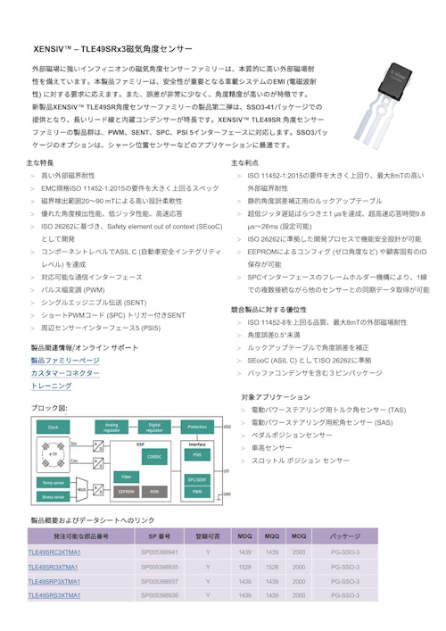 XENSIV™ – TLE49SRx3磁気角度センサー (インフィニオンテクノロジーズジャパン株式会社) のカタログ