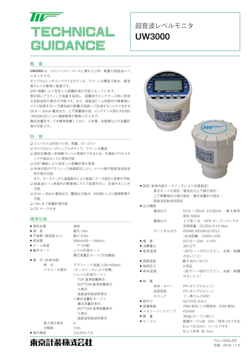 超音波レベル計　UW3000 (東京計装株式会社) のカタログ