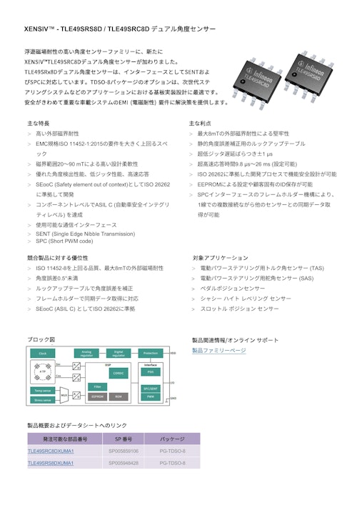 XENSIV™ - TLE49SRS8D / TLE49SRC8D デュアル角度センサー (インフィニオンテクノロジーズジャパン株式会社) のカタログ