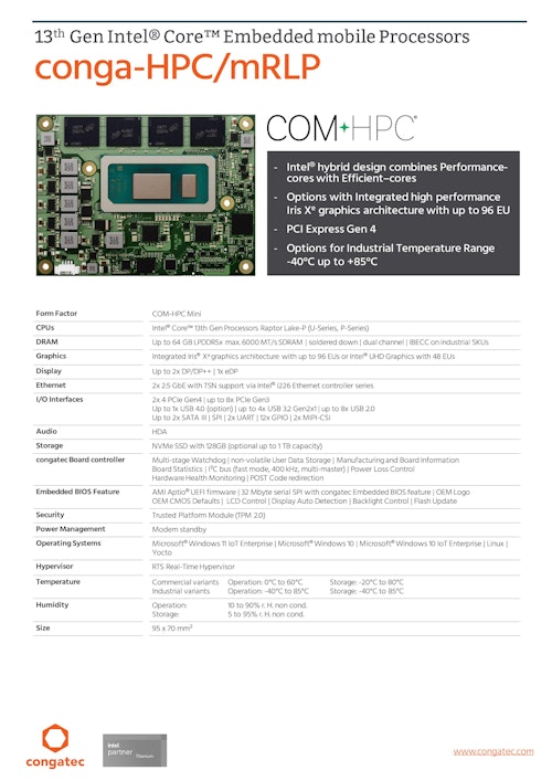 COM-HPC Mini: conga-HPC/mRLP データシート (コンガテックジャパン株式会社) のカタログ