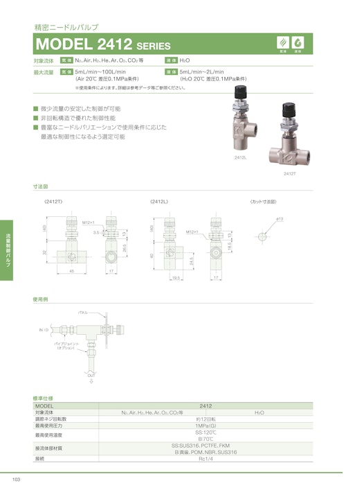 精密ニードルバルブ　MODEL 2412 SERIES (共栄通信工業株式会社) のカタログ