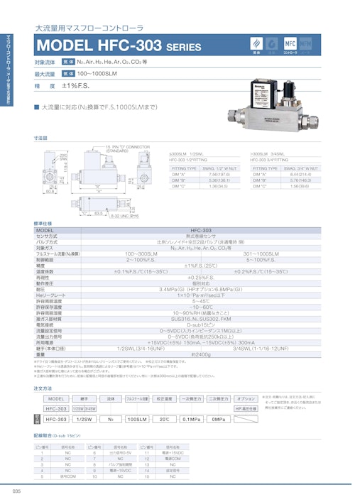 大流量用マスフローコントローラ　MODEL HFC-303 SERIES (コフロック株式会社) のカタログ